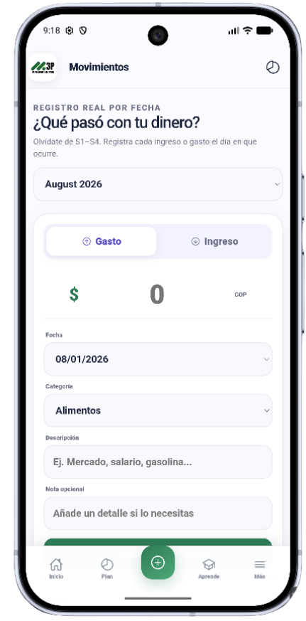 Registro de movimientos de 3P Finanzas